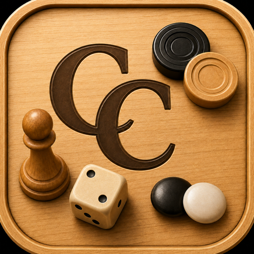 Couch Classics app icon: a wooden board with a chess pawn, a die, draughts and stones