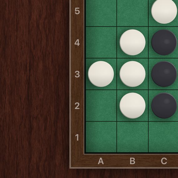 Reversi on an iPad, the same corner on dark red-brown wood in the dark appearance.