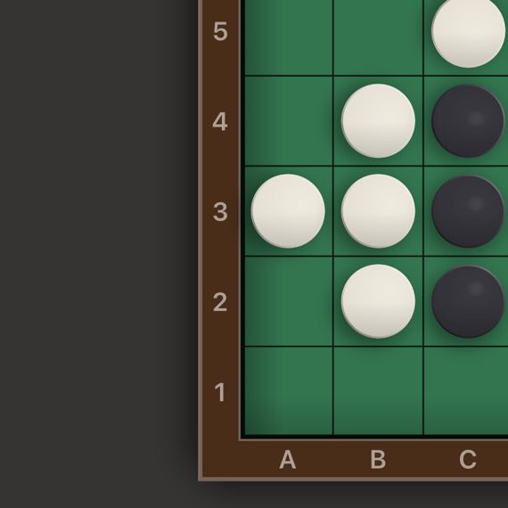 Reversi on an iPad, the same corner in the Modern look in the dark appearance.